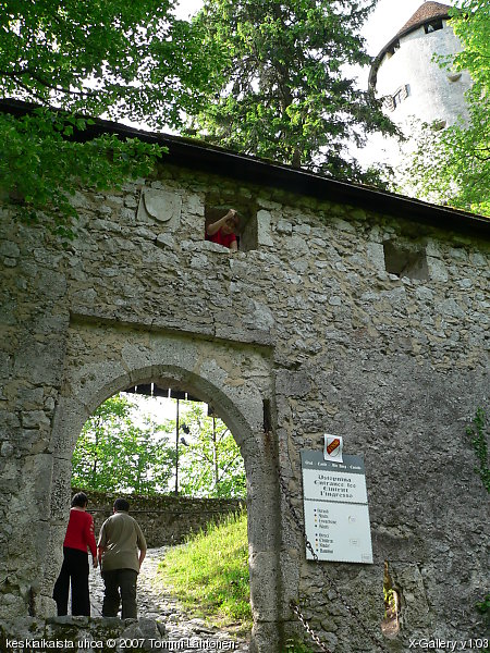 keskiaikaista
uhoa 
Bledin 
linnan 
ovella